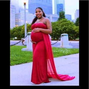 Red Maternity Gown with Train